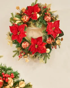 WeRChristmas Decorated Wreaths|Pre Lit Wreaths^Pre-Lit Decorated Wreath, Red/Gold, 60 Cm