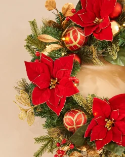 WeRChristmas Decorated Wreaths|Pre Lit Wreaths^Pre-Lit Decorated Wreath, Red/Gold, 60 Cm
