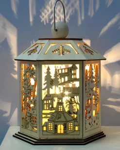 WeRChristmas Table Decorations^Pre-Lit Decorative Wooden Lantern, 20 Cm