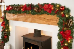 WeRChristmas Decorated Garlands|Pre Lit Garlands^Pre-Lit Extra Thick Decorated Garland, Red/Gold, 9 Ft