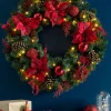 WeRChristmas Decorated Wreaths|Pre Lit Wreaths^Pre-Lit Extra Thick Decorated Wreath, Red/Gold, 76 Cm