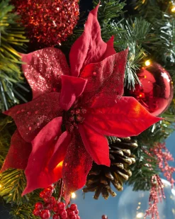 WeRChristmas Decorated Wreaths|Pre Lit Wreaths^Pre-Lit Extra Thick Decorated Wreath, Red/Gold, 76 Cm