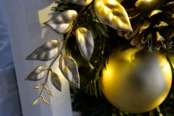 WeRChristmas Decorated Garlands|Pre Lit Garlands^Pre-Lit Extra Thick Garland, Cream/Gold, 9 Ft