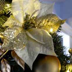 WeRChristmas Decorated Garlands|Pre Lit Garlands^Pre-Lit Extra Thick Garland, Cream/Gold, 9 Ft