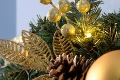 WeRChristmas Decorated Garlands|Pre Lit Garlands^Pre-Lit Extra Thick Garland, Cream/Gold, 9 Ft