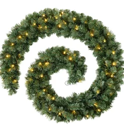 WeRChristmas Pre Lit Garlands^Pre-Lit Extra Thick Multi-Functional Pine Garland, 9 Ft
