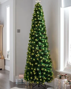 WeRChristmas Fibre Optic Christmas Trees|Pre Lit Christmas Trees^Pre-Lit Fibre Optic Pencil Christmas Tree With Warm White LED Stars, 5 Ft