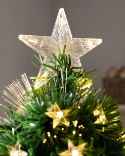 WeRChristmas Fibre Optic Christmas Trees|Pre Lit Christmas Trees^Pre-Lit Fibre Optic Pencil Christmas Tree With Warm White LED Stars, 5 Ft