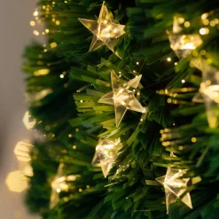 WeRChristmas Fibre Optic Christmas Trees|Pre Lit Christmas Trees^Pre-Lit Fibre Optic Pencil Christmas Tree With Warm White LED Stars, 5 Ft