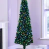 WeRChristmas Budget Christmas Trees|Fibre Optic Christmas Trees^Pre-Lit Fibre Optic Pencil Christmas Tree With Multi-Coloured LED Stars, 5 Ft