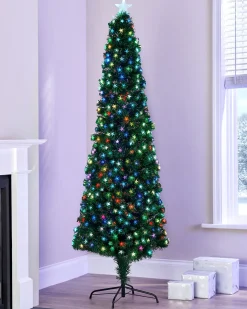 WeRChristmas Budget Christmas Trees|Fibre Optic Christmas Trees^Pre-Lit Fibre Optic Pencil Christmas Tree With Multi-Coloured LED Stars, 5 Ft