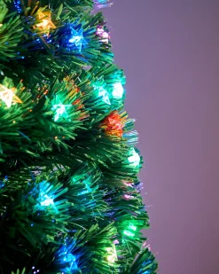 WeRChristmas Budget Christmas Trees|Fibre Optic Christmas Trees^Pre-Lit Fibre Optic Pencil Christmas Tree With Multi-Coloured LED Stars, 5 Ft