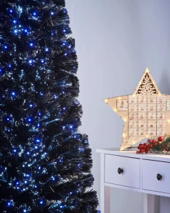 WeRChristmas Budget Christmas Trees|Fibre Optic Christmas Trees^Pre-Lit Fibre Optic Slim Black Christmas Tree, 5 Ft