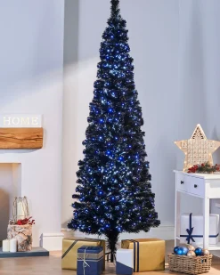 WeRChristmas Budget Christmas Trees|Fibre Optic Christmas Trees^Pre-Lit Fibre Optic Slim Black Christmas Tree, 5 Ft