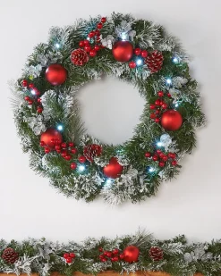 WeRChristmas Decorated Wreaths|Pre Lit Wreaths^Pre-Lit Frosted Decorated Wreath, 60 Cm