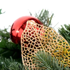 WeRChristmas Decorated Garlands|Pre Lit Garlands^Pre-Lit Frosted Decorated Arch Garland With 20 Warm White LEDs, Red/Gold, 3 Ft