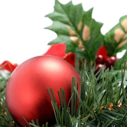 WeRChristmas Decorated Garlands|Pre Lit Garlands^Pre-Lit Frosted Decorated Arch Garland With 20 Warm White LEDs, Red/Gold, 3 Ft