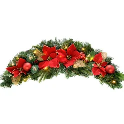 WeRChristmas Decorated Garlands|Pre Lit Garlands^Pre-Lit Frosted Decorated Arch Garland With 20 Warm White LEDs, Red/Gold, 3 Ft