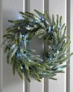 WeRChristmas Plain Wreaths|Pre Lit Wreaths^Pre-Lit Frosted Fir Wreath, 50 Cm
