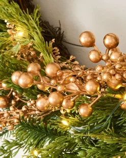 WeRChristmas Decorated Wreaths|Pre Lit Wreaths^Pre-Lit Gold Berry Mixed Tip Wreath, 76 Cm