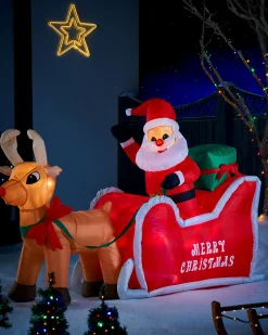 WeRChristmas Inflatables^Pre-Lit Inflatable Animated Santa With Sleigh, 6 Ft
