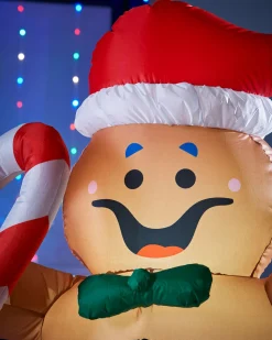 WeRChristmas Inflatables^Pre-Lit Inflatable Gingerbread Man With Candy Cane, 5 Ft