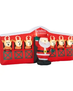 WeRChristmas Inflatables^Pre-Lit Inflatable Santa & Reindeer Stables, 8.5 Ft