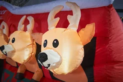 WeRChristmas Inflatables^Pre-Lit Inflatable Santa & Reindeer Stables, 8.5 Ft