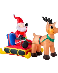 WeRChristmas Inflatables^Pre-Lit Inflatable Santa With Reindeer, 7 Ft
