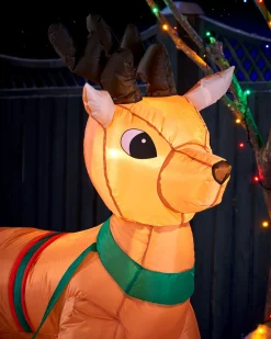 WeRChristmas Inflatables^Pre-Lit Inflatable Santa With Reindeer, 7 Ft