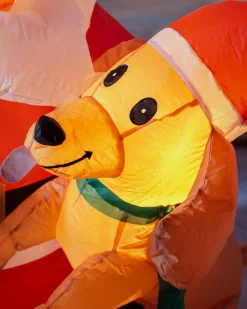 WeRChristmas Inflatables^Pre-Lit Inflatable Santa With Dog, 4 Ft