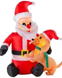 WeRChristmas Inflatables^Pre-Lit Inflatable Santa With Dog, 4 Ft