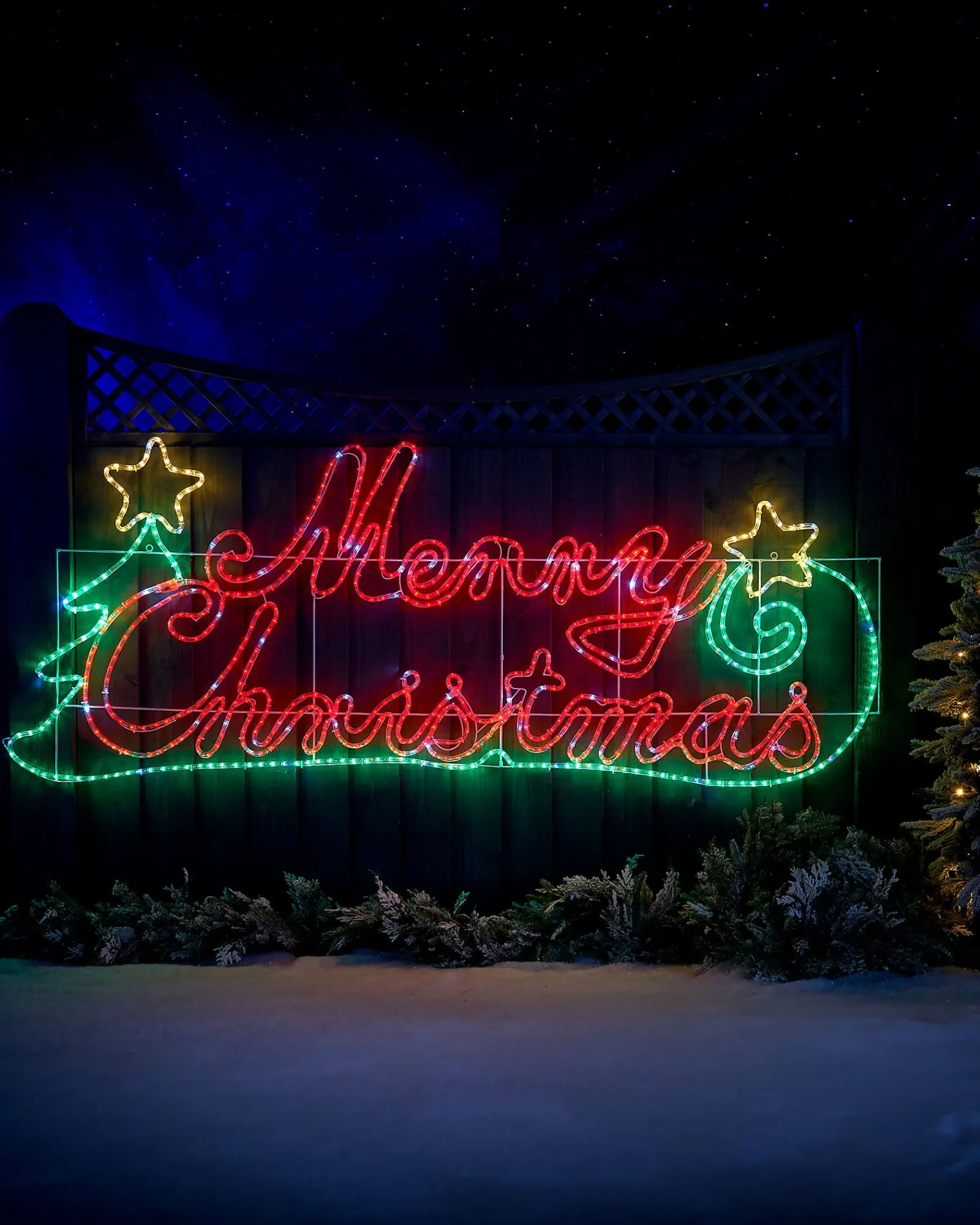 WeRChristmas Festive Star, Snowflake & Sign Lights^Pre-Lit Merry Christmas Rope Light Silhouette, 2 M