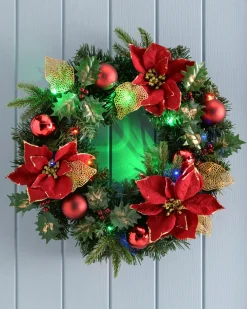WeRChristmas Decorated Wreaths|Pre Lit Wreaths^Pre-Lit Multi-Coloured Decorated Wreath, Red/Gold, 60 Cm