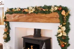 WeRChristmas Decorated Garlands|Pre Lit Garlands^Pre-Lit Multi-Function Decorated Garland, Copper/Gold, 9 Ft