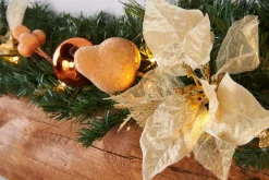 WeRChristmas Decorated Garlands|Pre Lit Garlands^Pre-Lit Multi-Function Decorated Garland, Copper/Gold, 9 Ft