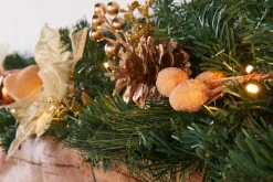 WeRChristmas Decorated Garlands|Pre Lit Garlands^Pre-Lit Multi-Function Decorated Garland, Copper/Gold, 9 Ft