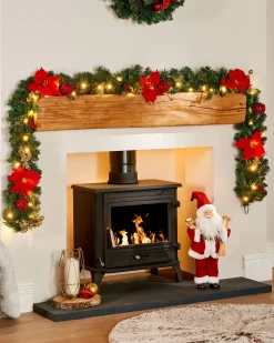 WeRChristmas Decorated Garlands|Pre Lit Garlands^Pre-Lit Multi-Function Decorated Garland, Red/Gold, 9 Ft