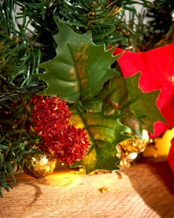 WeRChristmas Decorated Garlands|Pre Lit Garlands^Pre-Lit Multi-Function Decorated Garland, Red/Gold, 9 Ft