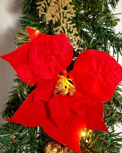 WeRChristmas Decorated Garlands|Pre Lit Garlands^Pre-Lit Multi-Function Decorated Garland, Red/Gold, 9 Ft