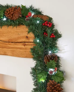 WeRChristmas Decorated Garlands|Pre Lit Garlands^Pre-Lit Natural Decorated Garland, Pinecones & Berries, 9 Ft