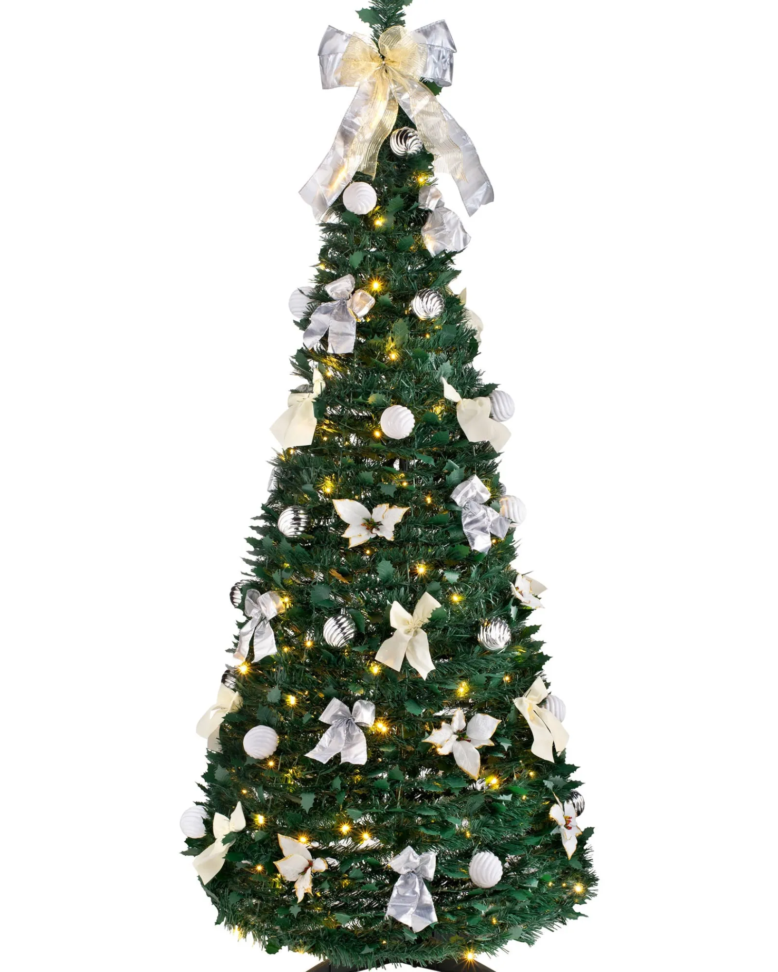 WeRChristmas Budget Christmas Trees|Pre Lit Christmas Trees^Pre-Lit Pop-Up Decorated Christmas Tree, White, 6 Ft