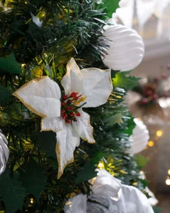 WeRChristmas Budget Christmas Trees|Pre Lit Christmas Trees^Pre-Lit Pop-Up Decorated Christmas Tree, White, 6 Ft