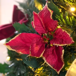 WeRChristmas Budget Christmas Trees|Pre Lit Christmas Trees^Pre-Lit Pop-Up Decorated Christmas Tree, Red/Gold, 6 Ft