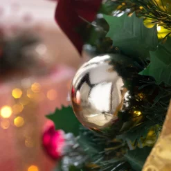 WeRChristmas Budget Christmas Trees|Pre Lit Christmas Trees^Pre-Lit Pop-Up Decorated Christmas Tree, Red/Gold, 6 Ft