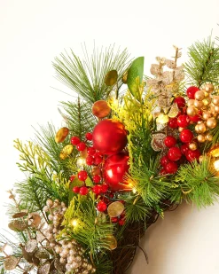 WeRChristmas Decorated Wreaths|Pre Lit Wreaths^Pre-Lit Red Berry Mixed Tip Wreath, 76 Cm
