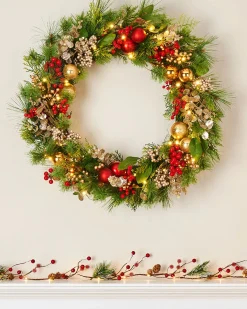 WeRChristmas Decorated Wreaths|Pre Lit Wreaths^Pre-Lit Red Berry Mixed Tip Wreath, 76 Cm