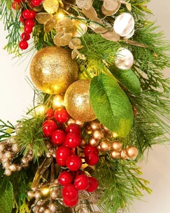 WeRChristmas Decorated Wreaths|Pre Lit Wreaths^Pre-Lit Red Berry Mixed Tip Wreath, 76 Cm