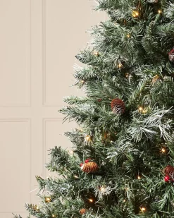 WeRChristmas Snow Flocked Christmas Trees|Pre Lit Christmas Trees^Pre-Lit Scandinavian Spruce Pinecones & Berries Christmas Tree, 9 Ft