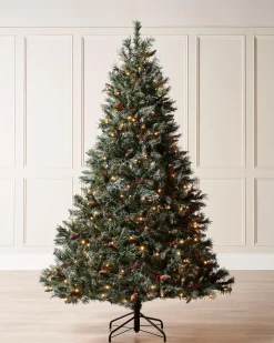 WeRChristmas Snow Flocked Christmas Trees|Pre Lit Christmas Trees^Pre-Lit Scandinavian Spruce Pinecones & Berries Christmas Tree, 9 Ft